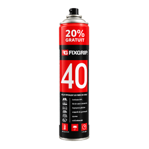 Spray adeziv FIXGRIP 40 tapițerie plafon auto 600 ml, Rezistent la temperaturi de până la 115°C
